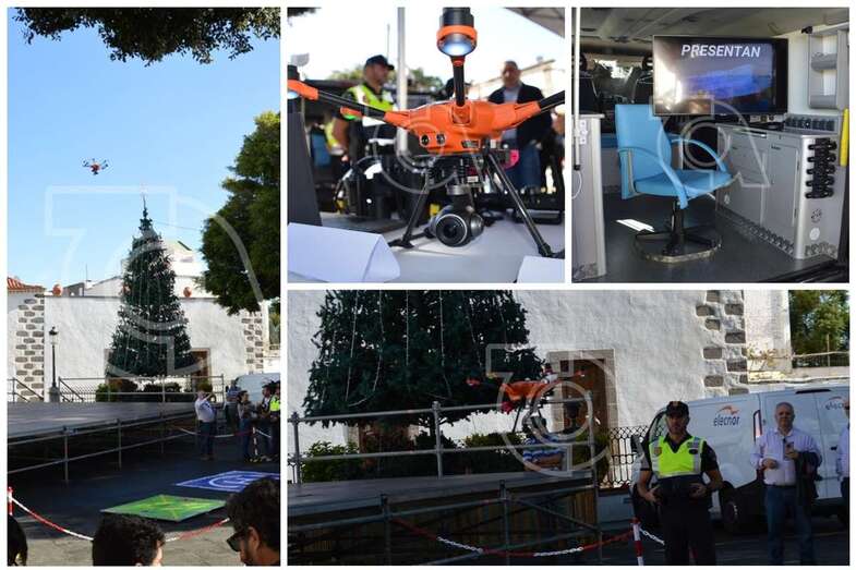 Diferentes momentos de la presentación de la Unidad de Drones de la Policía Local de Telde (Foto TA)